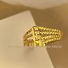 Gilded Brass Four-Line Adjustable Coin Ring for Women - Open Copper Ring, Chinese Style, High-End Design.