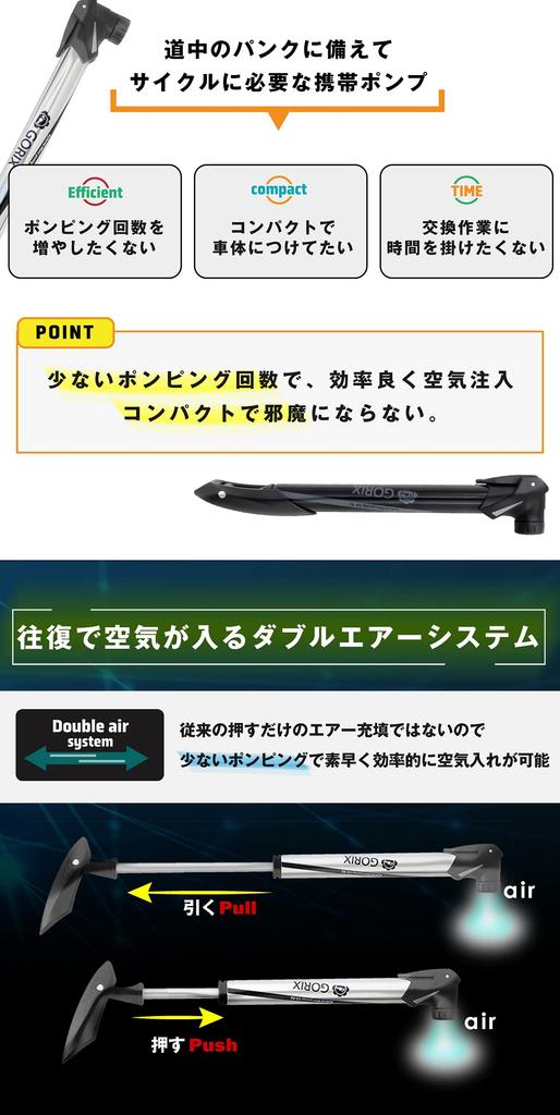 GORIX Portable Bicycle Presta Valve American Valve Mini Bicycle Pump Pump, Compatible, Compatible, (GX-92) (Matte Black)