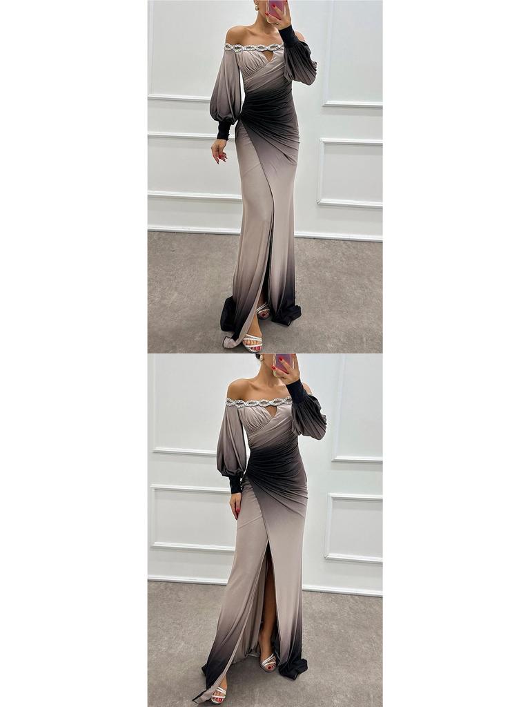 2026 Autumn/Winter One-Shoulder Printed Dress - Long Sleeve Casual Party Wear for Women