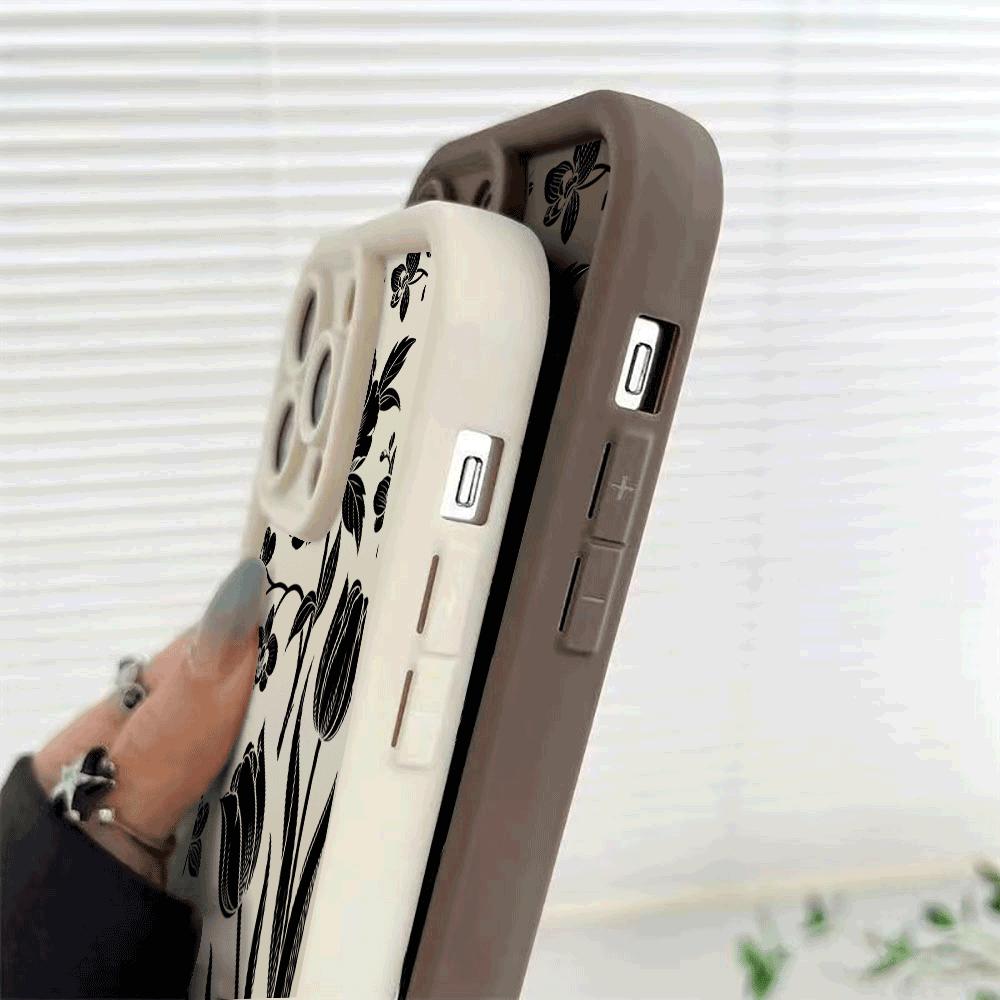 Black Floral Silhouette Phone Case for Xiaomi Redmi Note 14 13 12 11 10 9 8 7 Pro Shockproof Anti-Slip Soft TPU Cover