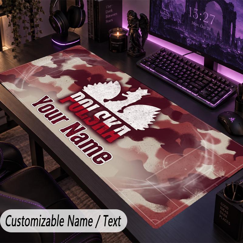 Custom Text Big Mousepad, Extended Desk Pad For Laptop Work GamePoland Football