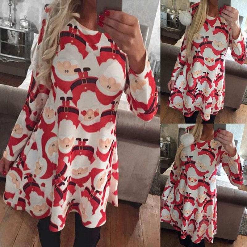 Women's Dress Reindeer Elk Snowman Christmas Tree Printed Party Dress Skirt With Premium Comfort And Stylish Holiday Charm