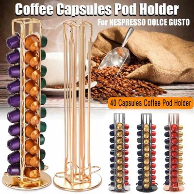 Coffee Capsule Holder Can Hold 40 Capsules. 360 ° Chrome Plated Rotatable Display Capsule Holder Storage Rack