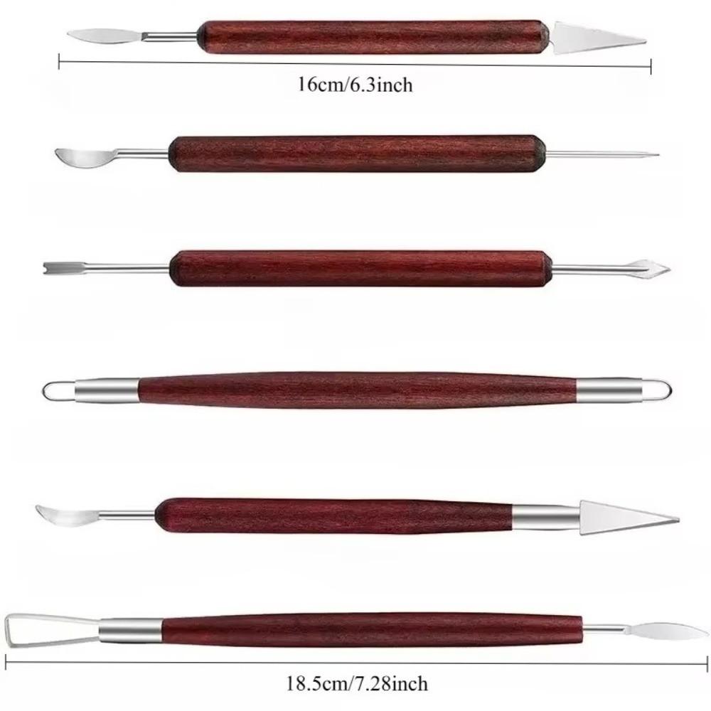 6PCS with Red Wood Handles Professional Clay Sculpting Set Sculpture Modeling Tools