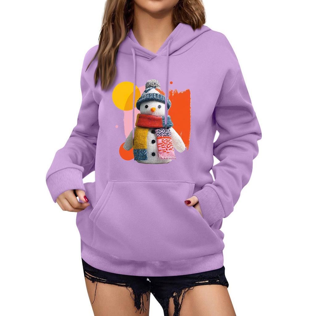 Women's Winter Christmas Printed Pullover Hooded Sweatshirt Fleece Long Sleeve Sweatshirt