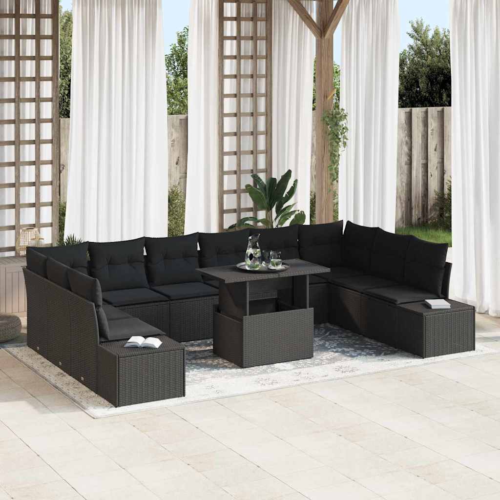 Garden Sofa Set with Cushions and Storage 11 pcs Black