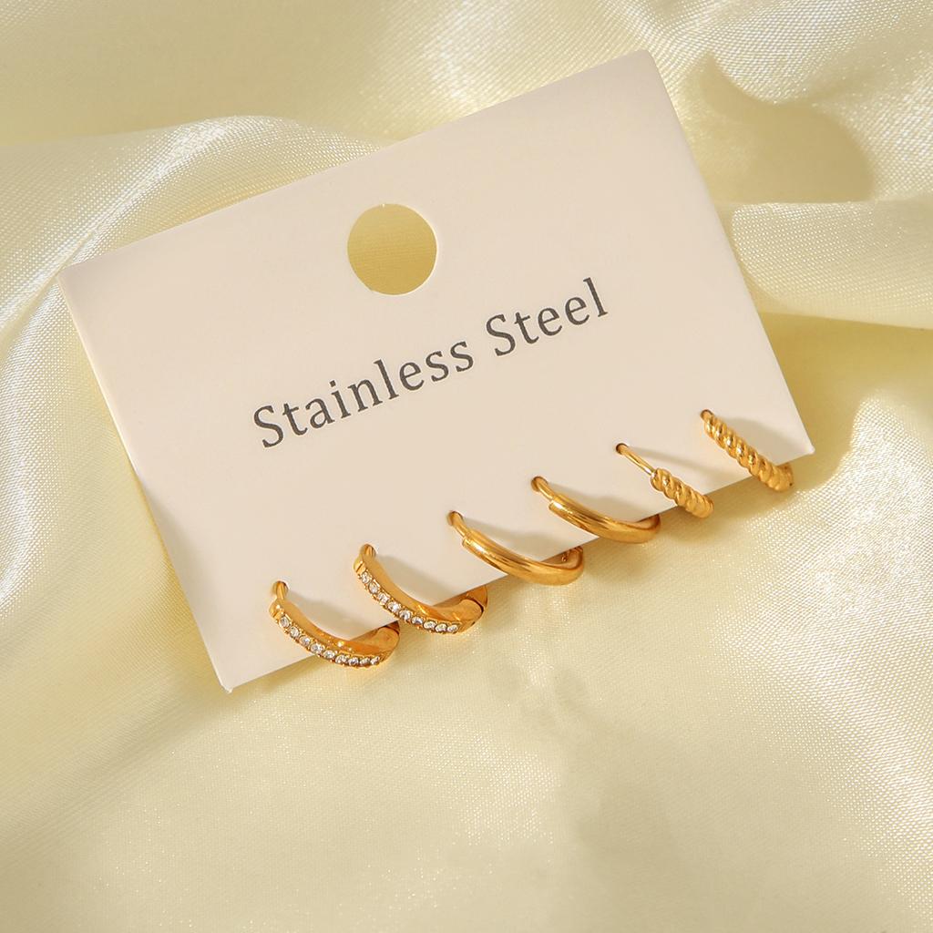 Euro-American Style 18K Gold Stainless Steel Earrings for Women, Unique Minimalist Three-Piece Set, Versatile Titanium Steel H