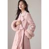 VICTORIA&VERA Women's Fox Fur Sleeve Wool Blend Long Coat with Belt