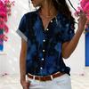 Women Plus Size Short Sleeve White Button Shirt Abstract Watercolor Ink Print Casual Lapel Loose Blouse For Summer Daily Wear