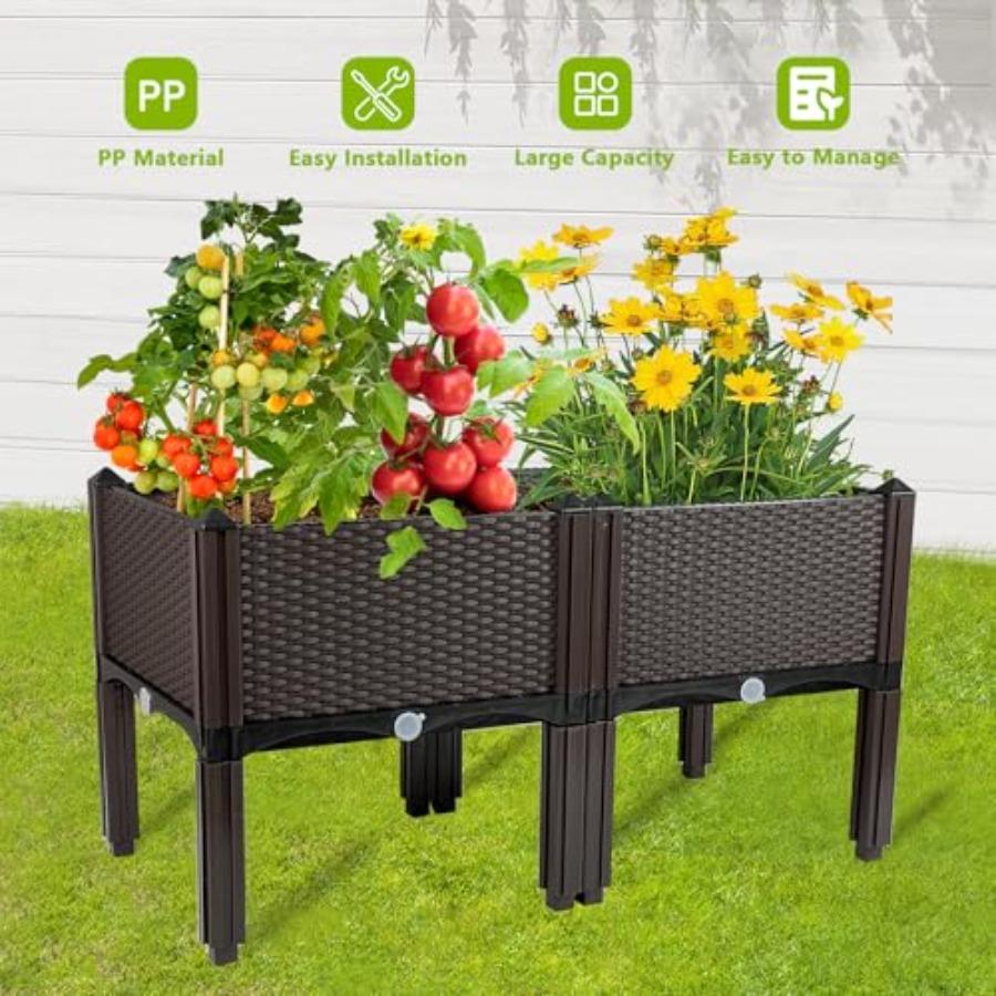 Raised Garden Bed Planters for Outdoor Plants with Legs Elevated Rectangular Planter Boxes Garden Patio Balcony Deck for Planti