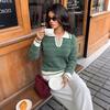 TEMU 2026 Autumn/Winter Gentle Commuting Knitwear: Diagonal Stripe Lapel Half-Button Loose Sweater