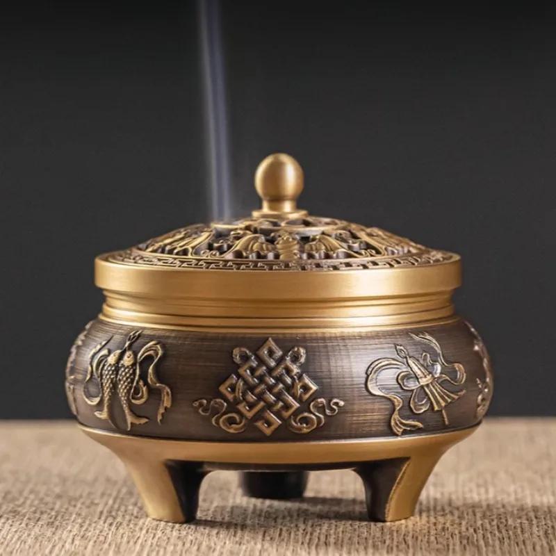 Eight Auspicious Carved Three-legged Incense Burner Household Indoor/temple Offering Buddha/ Tower Incense Aromatherapy Stove