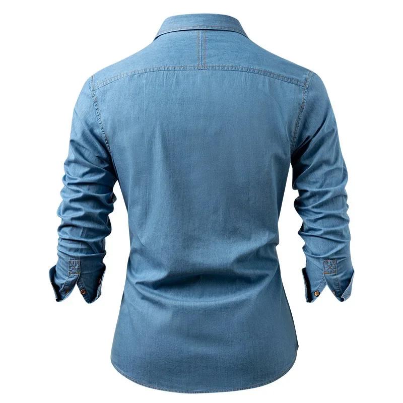 American Retro Men's Denim Shirt Cotton Long Sleeve Casual Trendy Spring Autumn Jean Shirt Men