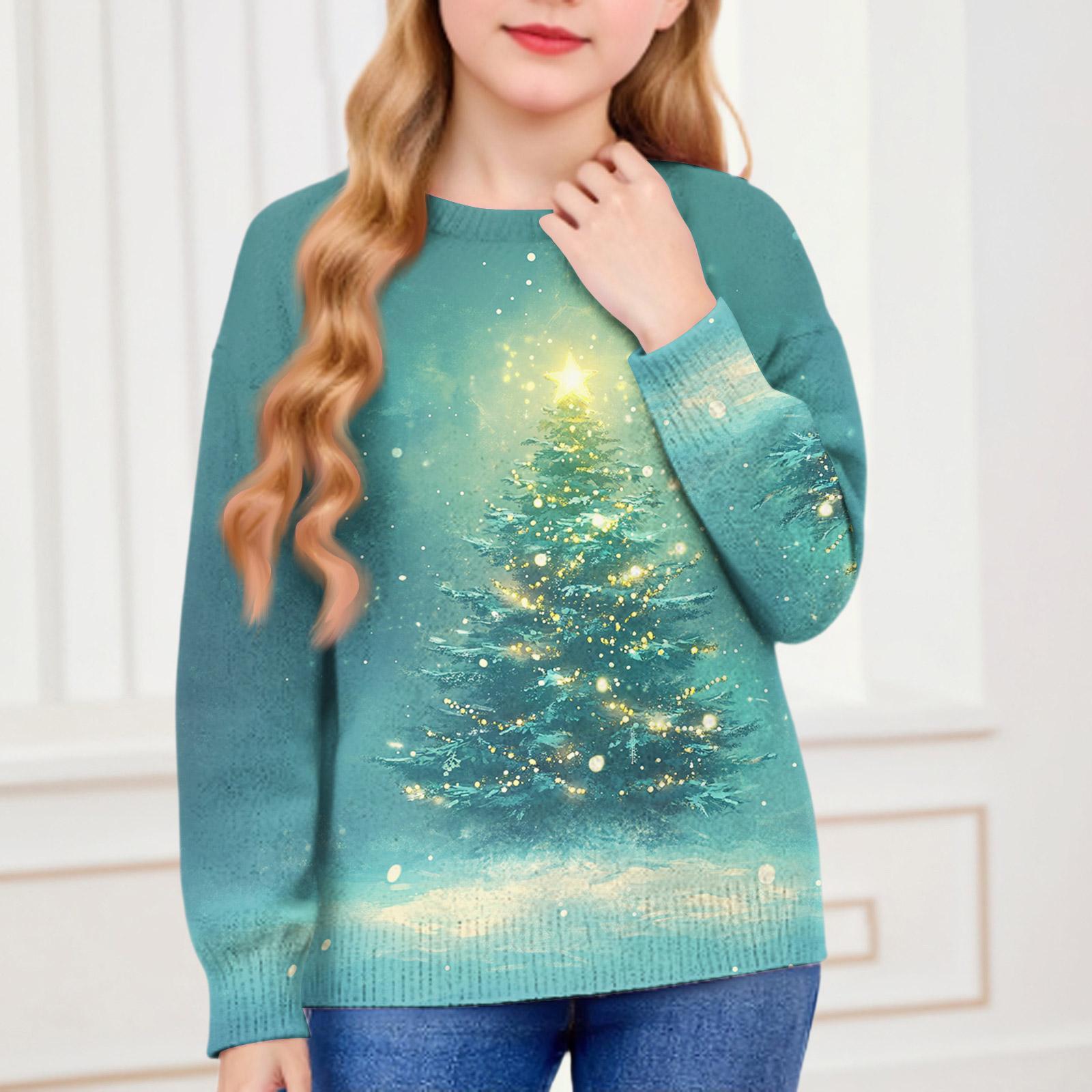 

Рождественские свитшоты для детей мальчиков и девочек вязаный свитер милая рубашка осенний пуловер с круглым вырезом топы 130 зелёный