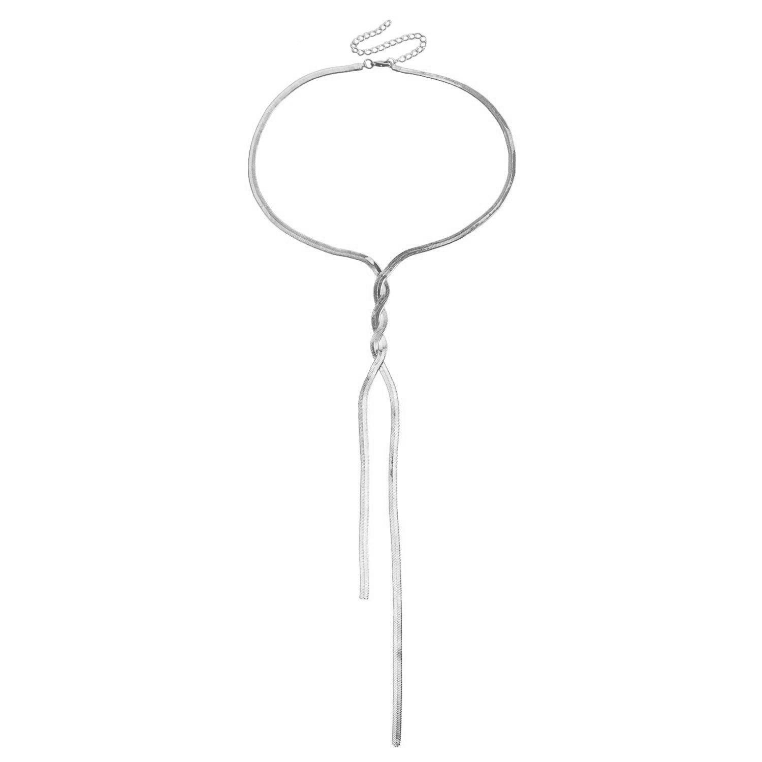 

Simple long snake bone chain neck chain, cold wind design plain chain fringed necklace