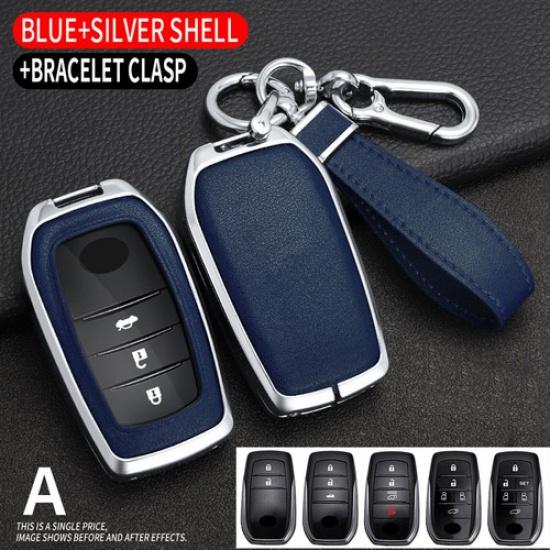 For Toyota Sienna Venza Yaris Corolla Cross Metal Leather Car Key Fob Cover Case