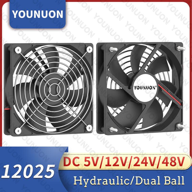 YOUNUON 5V 12V 24V Ventilator 120mm cu Rulment/Bila 120x120x25mm Ventilator Cooler DC Fără Perii pentru Carcasa PC Laptop Calculator