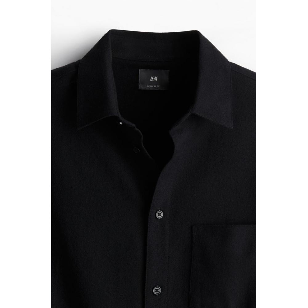 H M Regular Fit Flannel sHirt Black
