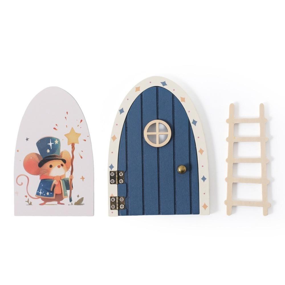 Dollhouse Cartoon Elf Door Room Wall Decoration Mini Fairy Door Ornaments Wood Fairy Elf Door