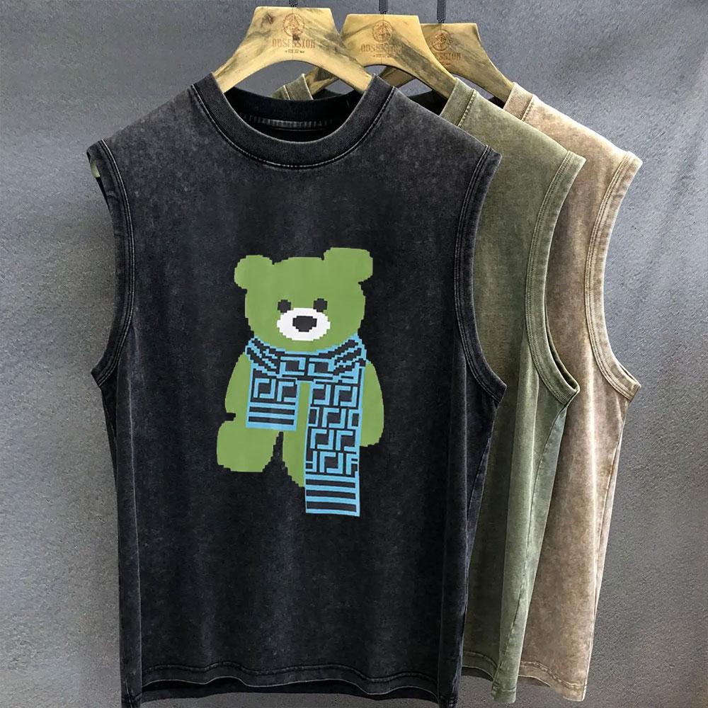 Men's Tank Top Vintage Washed Abstract Figure Graphic Print Oversized Sleeveless Vest Summer Women's Gym Y2k Clothes