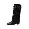 Black Pile Pants Tube Boots Long Western Boots Women's Boots British Rivet Babes High Boots Knight Boots