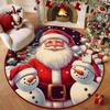 Polyester Christmas Round Mat Snowman Cartoon Anti-Slip Round Rug Snowflake Print Decorative Floor Rugs Winter Season