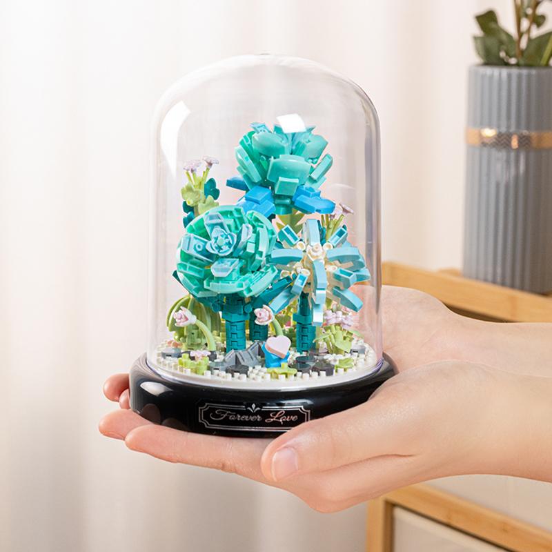 Eternal Flower Block With Dust Cover Assembly Bouquet Desktop Decoration Building Block Micro Bricks Kid's Puzzle Assembly Toy