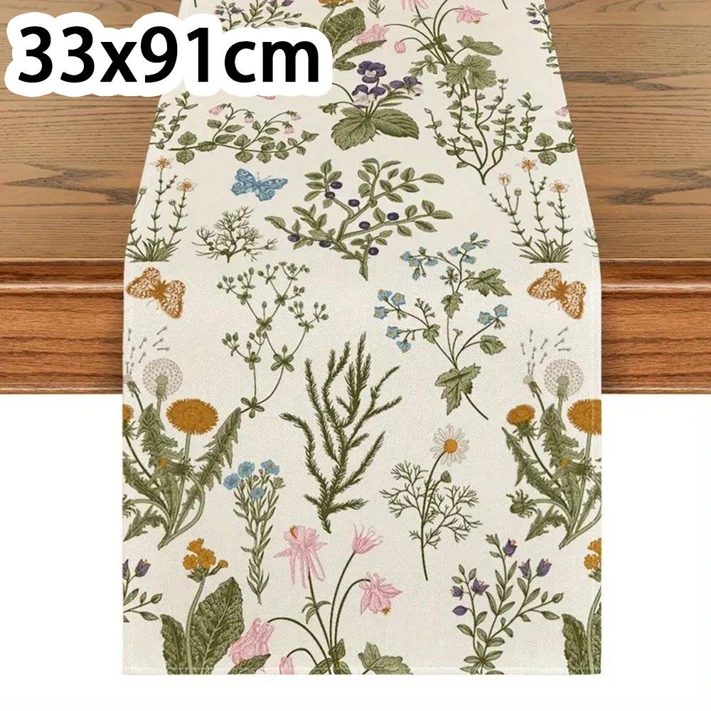 Fashion Floral Pattern Table Runner Heat Insulation Linen Flower Table Cloth Butterfly Vintage Tea Table Decorative Cloth
