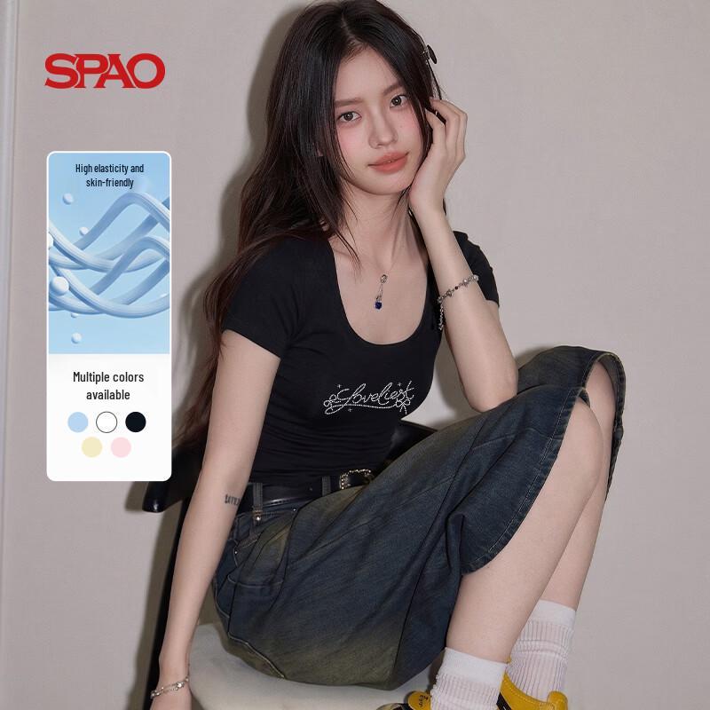 SPAO U-Neck Ribbed Letter Crop Top L
