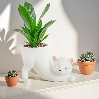 Ceramic Cat Tail Succulent Planting Pot Cute Cat Tail Flower Vase Flowerpot Home Decor