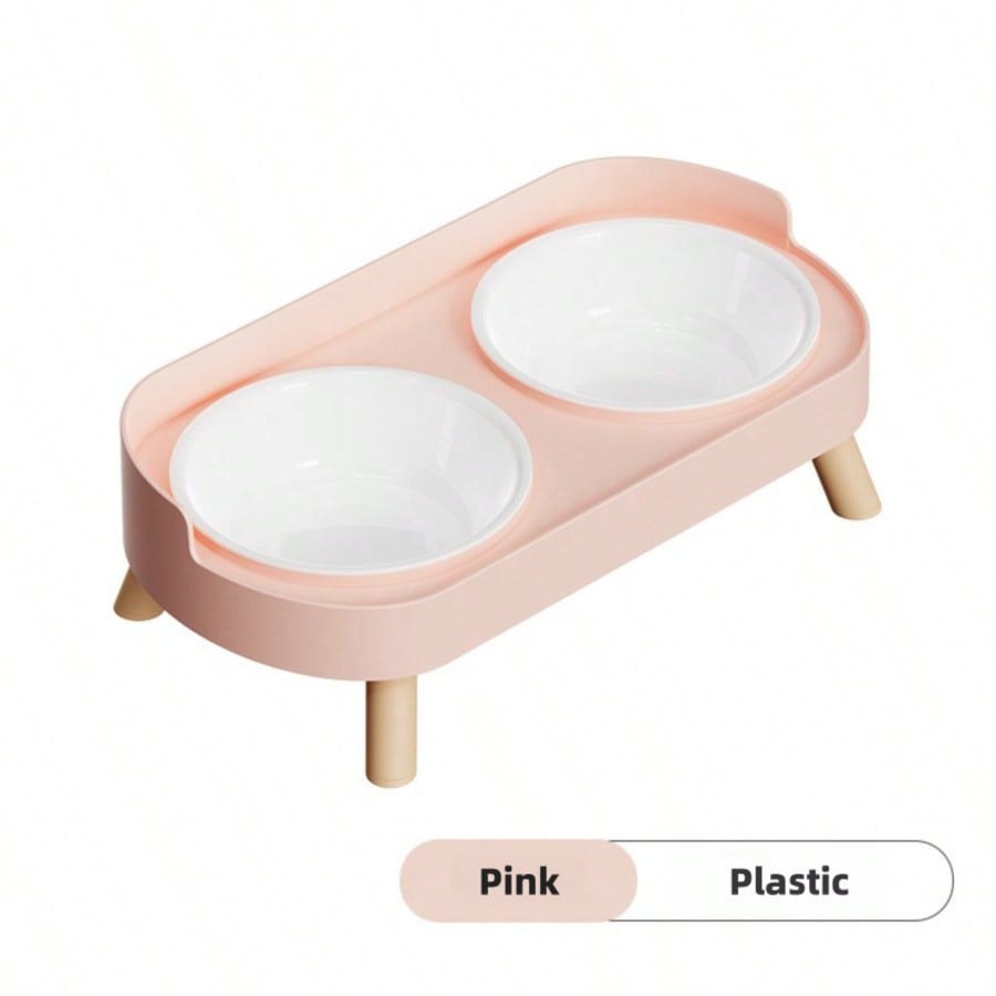 Elevated Stainless Steel/Plastic Pet Bowls Set with Stand, Dual Bowls for Small Dogs and Cats, with Splash Guard - Pet Feeder