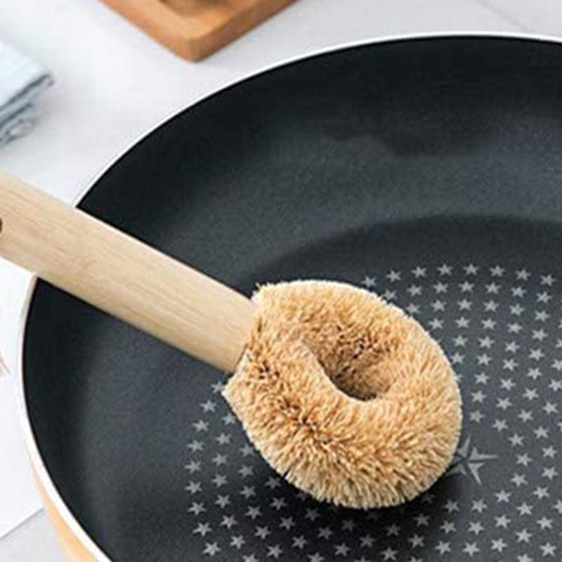 Coconut Palm Brush Pot Brush Glass Decontamination Cleaning Sponge Natural Wooden Handle Bottle Kettle Non-stick Skillet Cleaner