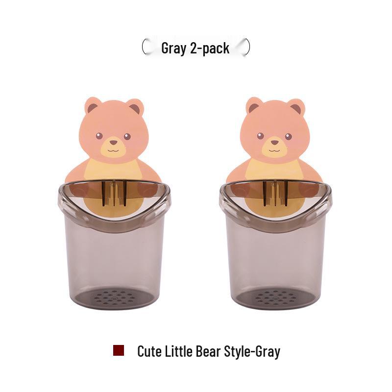 Little Bear Punch-Free Wall-Mounted Toothbrush & Mouthwash Cup Holder