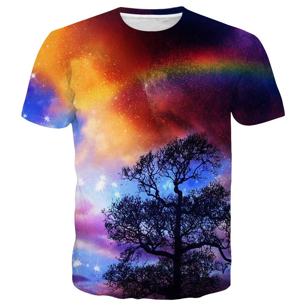 Summer Round Neck 3D Starlit Sky Print Top Fashionable Casual Short Sleeved Men's T-shirts
