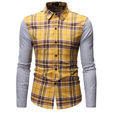 X-Future Men Casual Skinny Cotton Lapel Single Breasted Long Sleeve Plaid Shirt