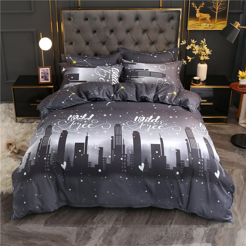 Autumn Winter Pure Cotton Brushed 4 Piece Bedding Set Simple Striped Thick Bed Sheet Duvet Cover All Cotton Bed Supplies 3 Piece Set With Pillowcase