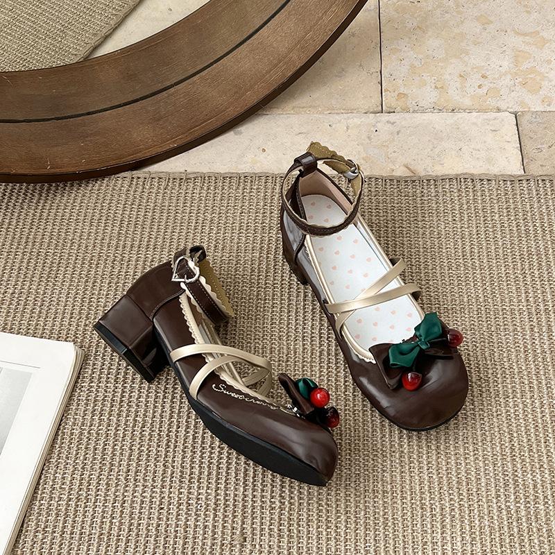 Designer Cute Women Mary Jane Shoes Elegant Butterfly-knot Leather Thick Heel Ladies Footwear 2025