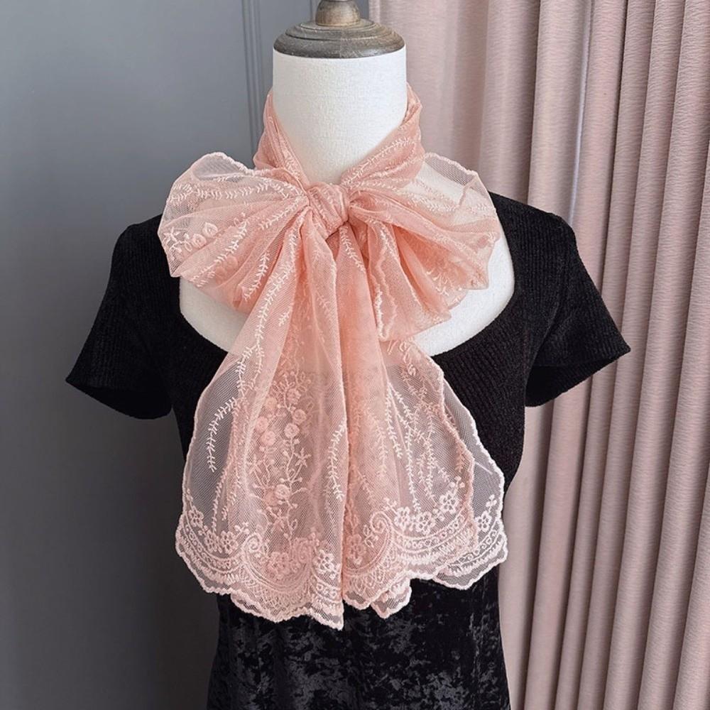 Solid Color Women's Lace Scarf Embroidered Flower Korean Version Scarf Women's Accessory