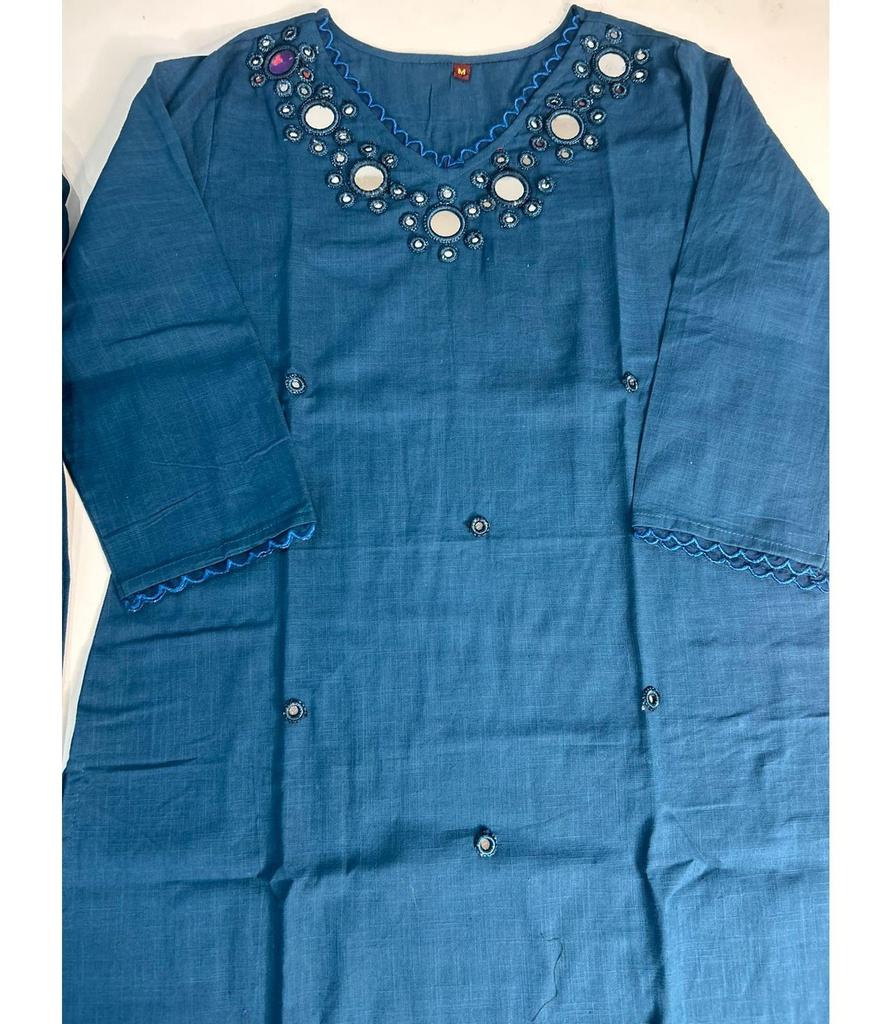Women Designer Cotton Slub Kurta Pant Dupatta Set Indian Bollywood Top Tunic Kurti Salwar Suit