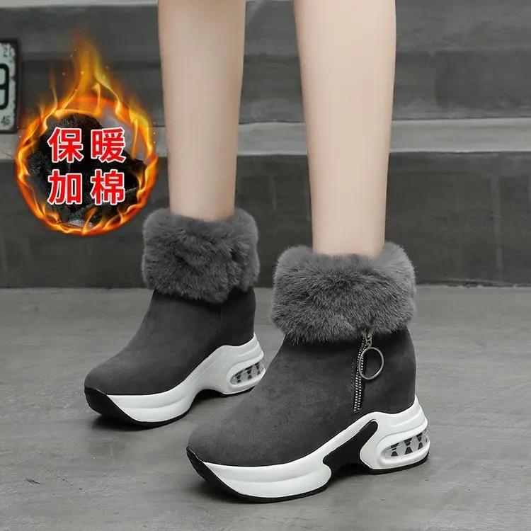 Женские ботильоны, теплая плюшевая зимняя обувь для женщин, женские ботинки на высоком каблуке, женские зимние сапоги, зимняя обувь, увеличивающая рост 35