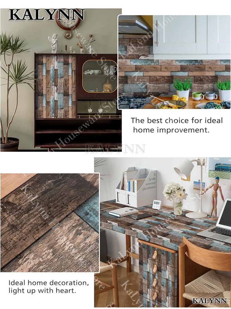 Vinyl Contact Paper Wood Wallpaper Stick and Peel Removable Self Adhesive Wall Paper for Living Room Bedroom Kitchen Width 45cm