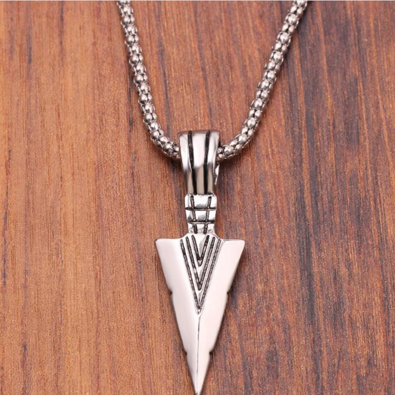 1Pc Arrow Head Pendant Necklace, Black Gold Silver Color Long Chain Jewelry for Women Men