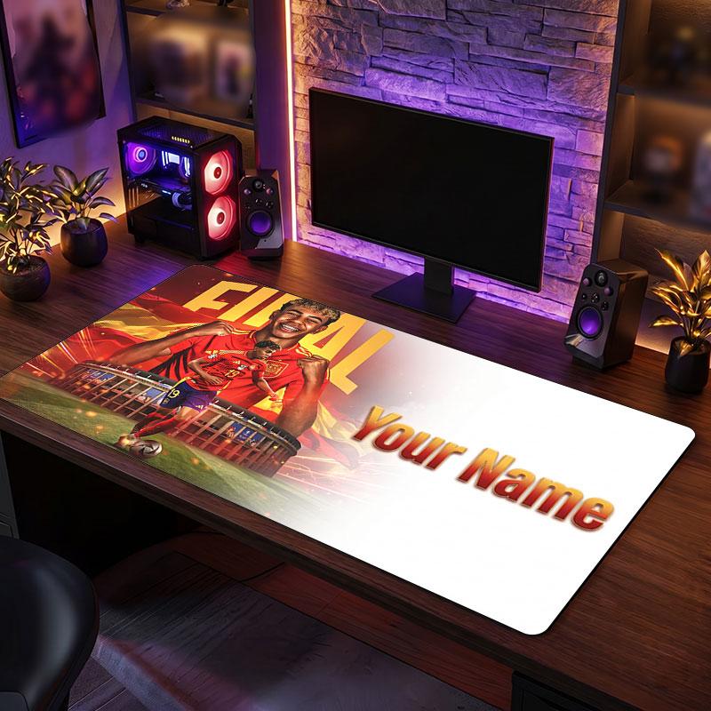 Tappetino per Mouse Grande Personalizzato Lamine Yamal, Stampa Testo Nome Personalizzato, Tappetino da Scrivania Antiscivolo con Logo Calcio, Regalo per Gamer