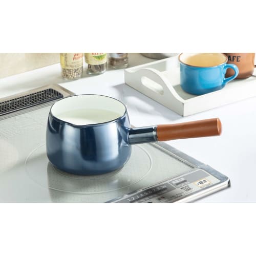 Takagi Metal Enamel Milk Pan, 14cm, 1.2L, Onyx Blue, ONB-14M
