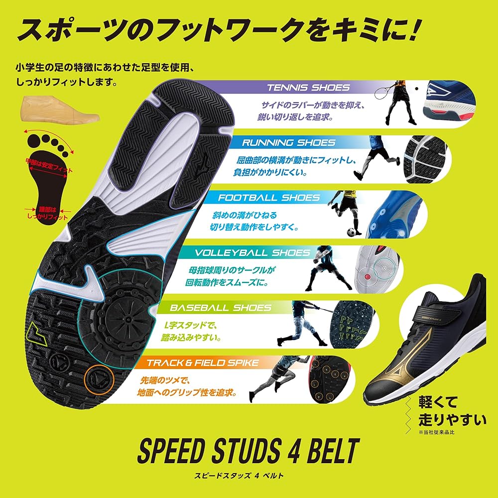 Mizuno Junior Speed Studs 4 Belt Lightweight Sports Shoes Black Light Blue 19.0 Cm 2E Unisex Kids