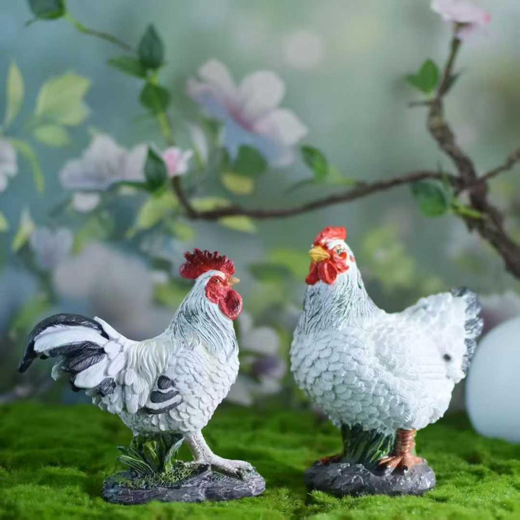 Pastoral Resin Rooster & Hen Garden Statues