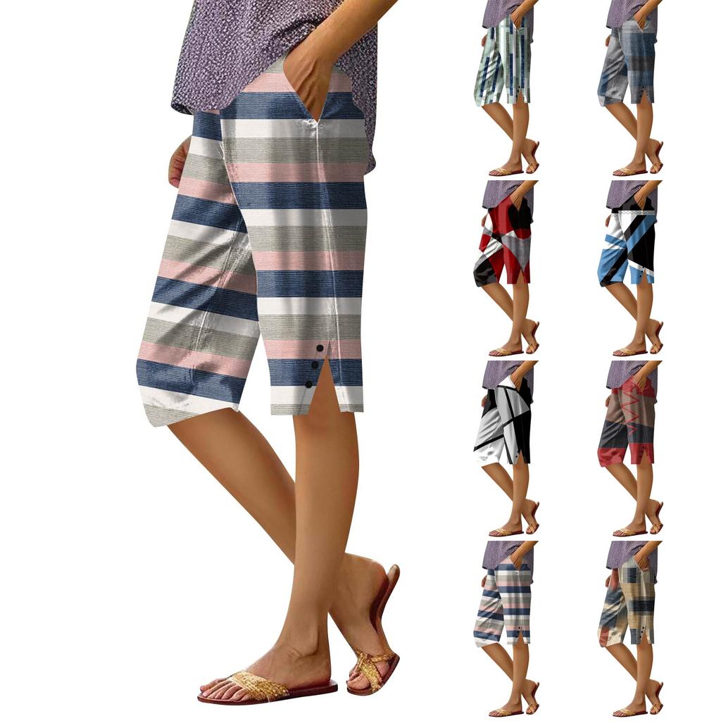 Women's Printing Pants Fashionable Pocket Elastic Waist Casual Shorts