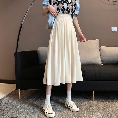 Pleated Skirt Women's Spring and Summer Solid Color Korean Version of The Mid-length Skirt Black High Waist A-line Skirt