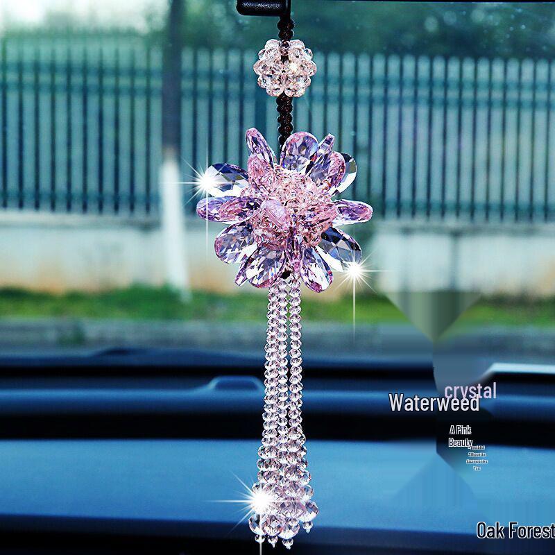 High-End Crystal Car Rearview Mirror Pendant - Stylish Women's Ornament