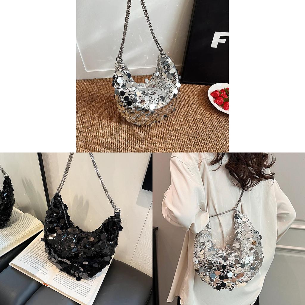 Trendy Korean Style Sparkly Chain Underarm Dumpling Bag Women's Bag 2023 New Winter Shoulder Crossbody Bag
